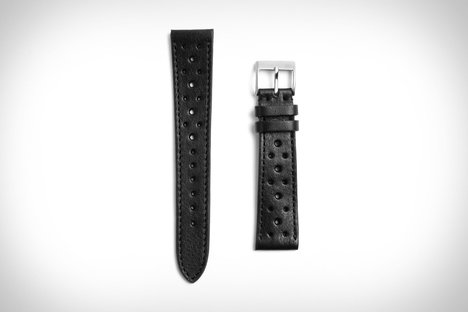 ブラックレザーレーシングウォッチストラップ