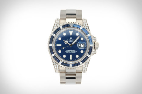 Rolex White Gold Submariner Diamond Sapphire Watch Rolex White Gold Submariner Diamond Sapphire Watch