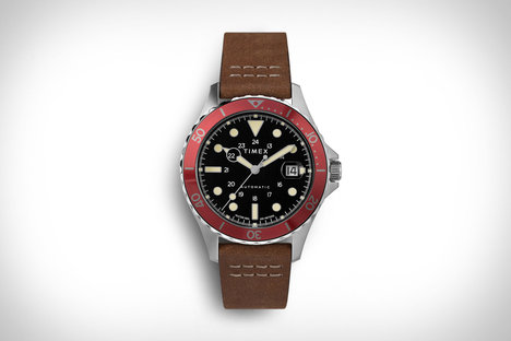 Timex Navi XL Red Bezel Automatic Watch Timex Navi XL Red Bezel Automatic Watch