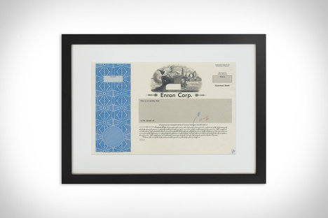 1980 年的安然框架股票证书