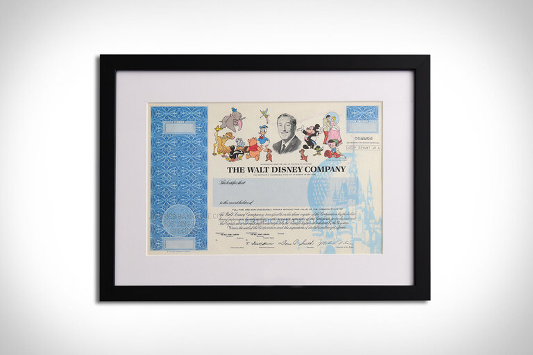 1990's Disney Characters Framed Stock Certificate
