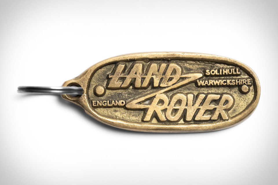 Land Rover Heritage Collection Vintage Key Ring Keychain, Land Rover Logo on Leather Cowhide with Olive and Cream Ribbon