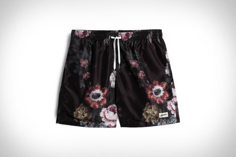 Bather Black Floral Ripple Swim Trunks Bather Black Floral Ripple Swim Trunks