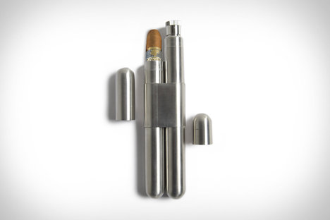 Stainless Steel Cigar Holder & Flask Stainless Steel Cigar Holder & Flask