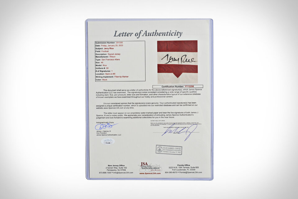 Jerry Rice Autographed Team-Issued 49ers Jersey | Uncrate