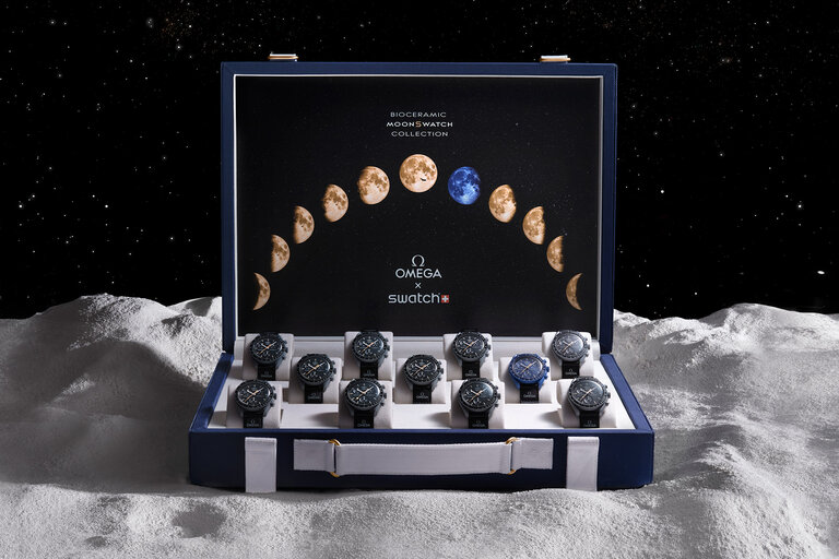 OMEGA x Swatch Mission to Moonshine Gold Suitcase Sets