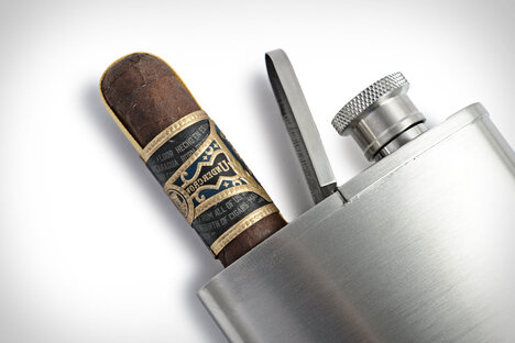 Stainless Flask & Cigar Holder