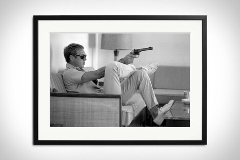 Steve McQueen Aims a Pistol Framed Print Steve McQueen Aims a Pistol Framed Print
