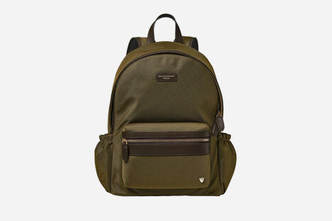Aspinal of London Khaki Leather & Nylon Backpack Aspinal of London Khaki Leather & Nylon Backpack