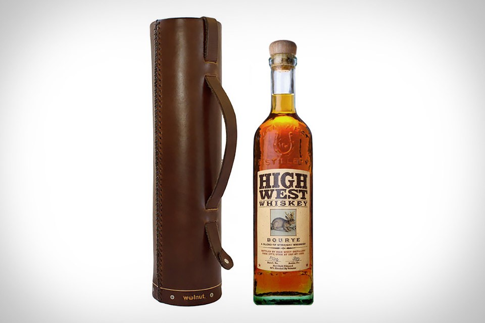 Leather Whiskey or Wine Bottle Case - Walnut
