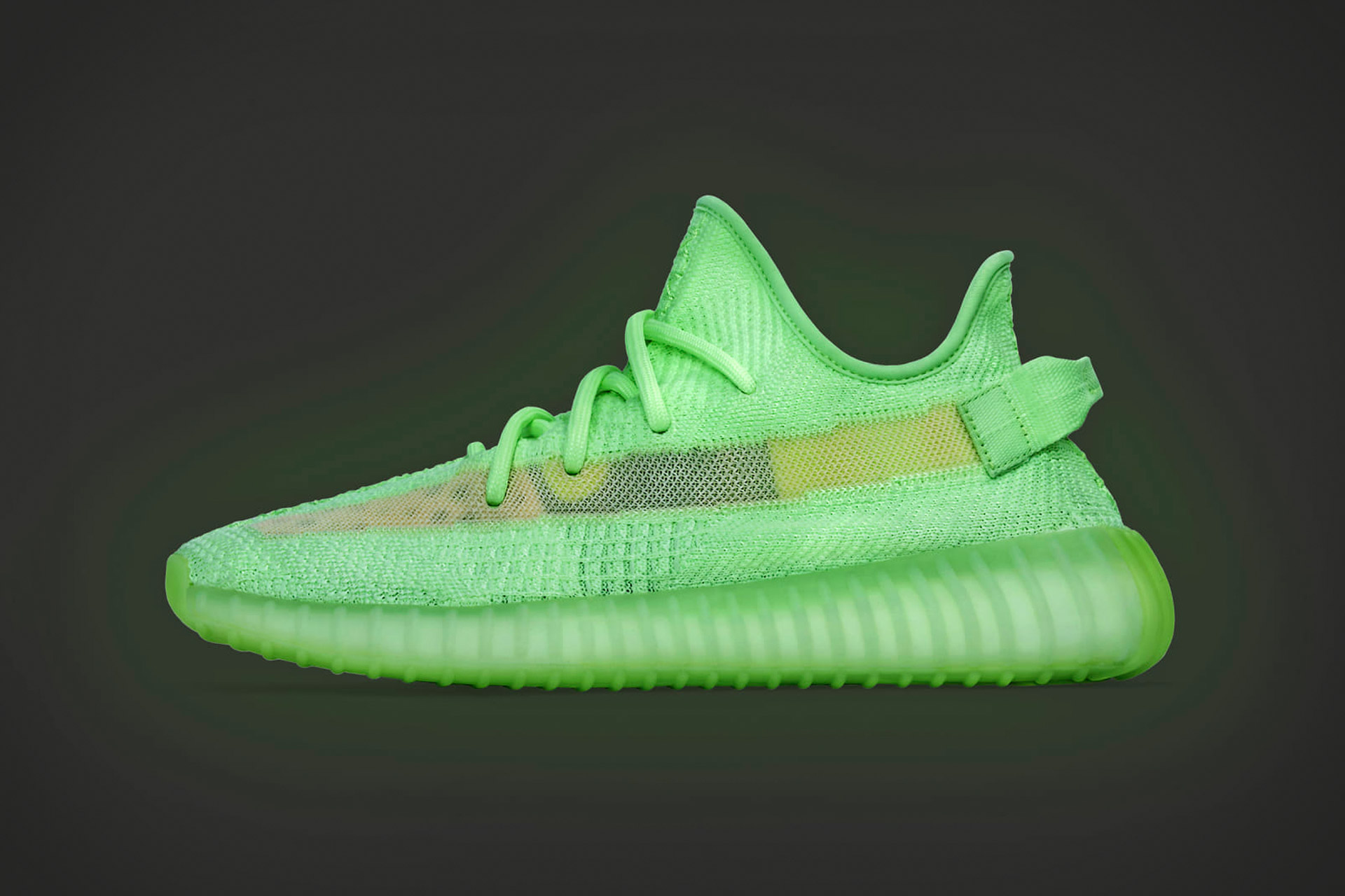 Yeezy x Adidas Neon Green Knit Fabric Boost 350 V2 Glow Sneakers