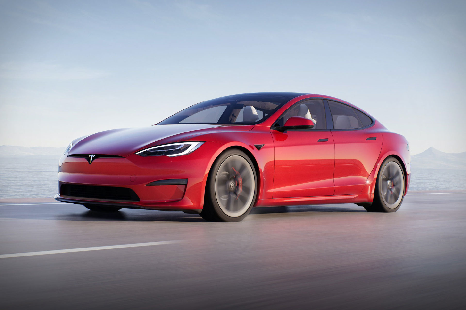 Клетчатый седан Tesla Model S 2022 года
