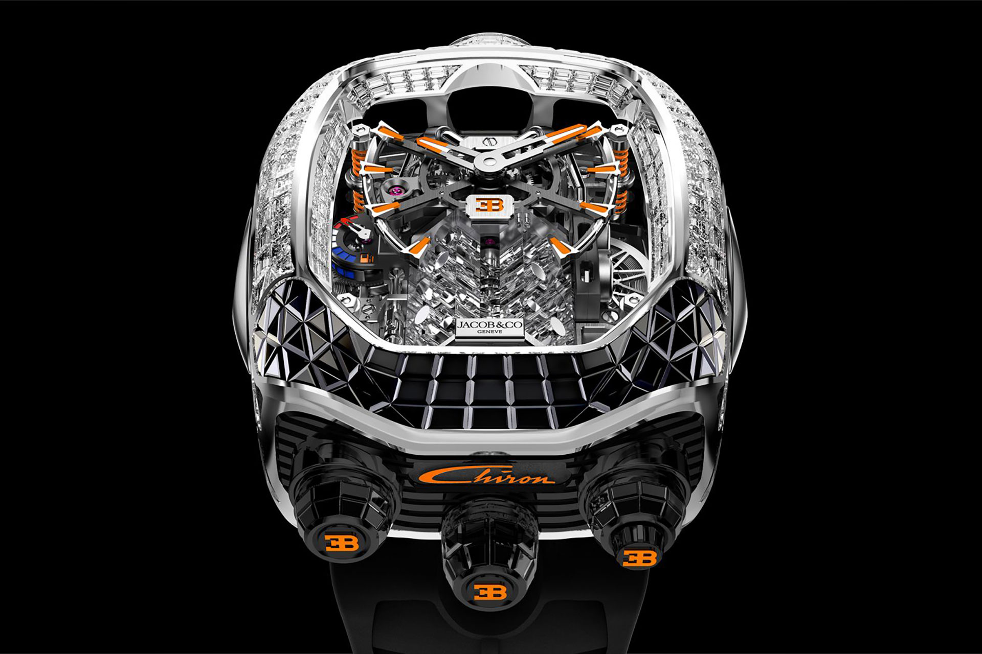 Часы Jacob & Co. Bugatti Chiron Tourbillon Baguette Black and Orange