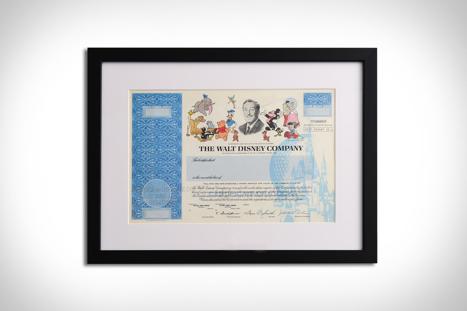 1990 #39 s Disney Characters Framed Stock Certificate Uncrate