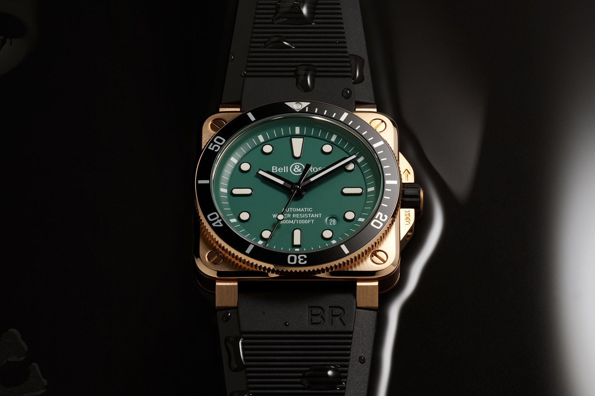 Часы Bell & Ross BR 03-92 Diver черно-зеленые бронзовые